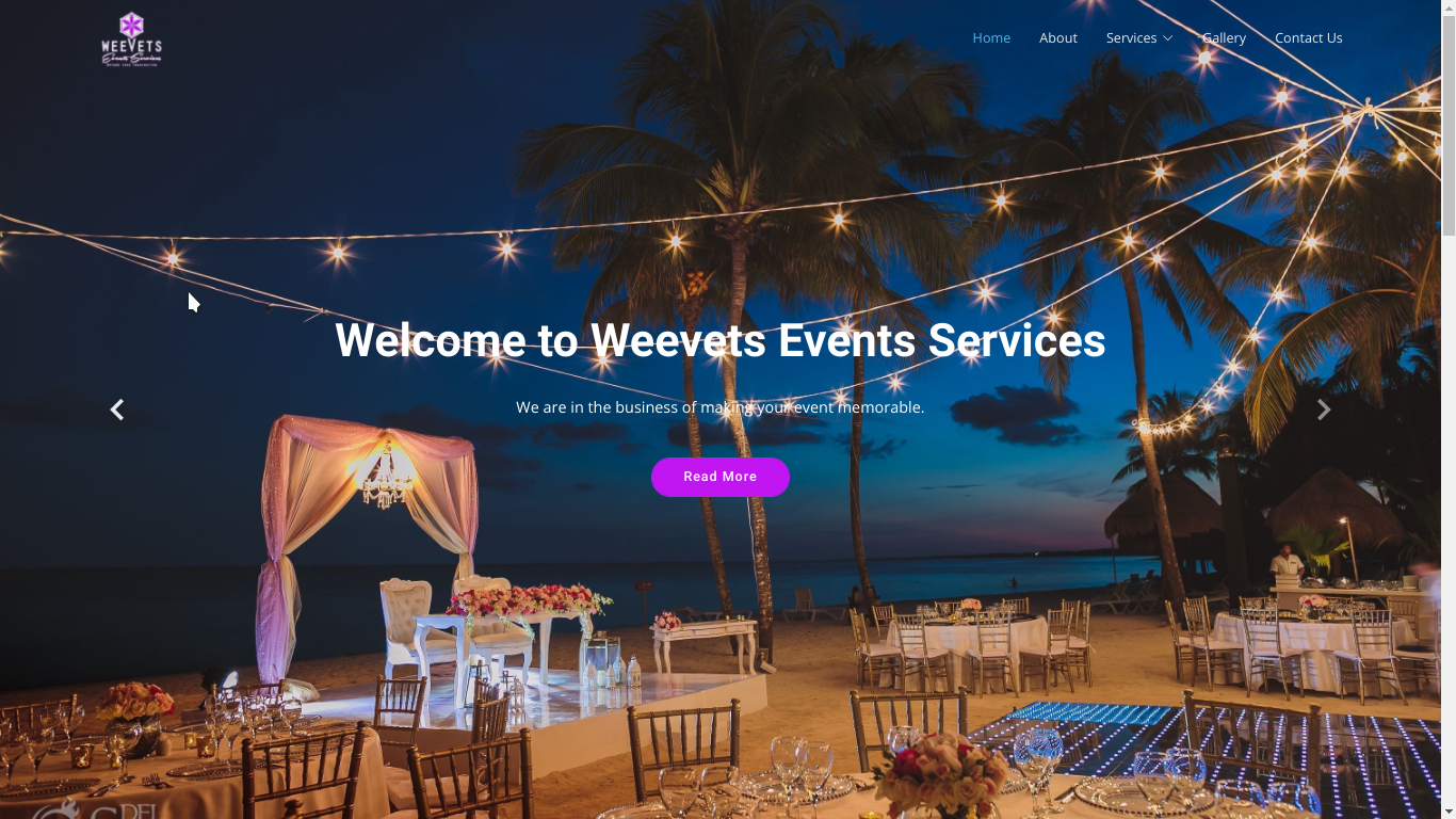 Weevets Events Website screenshot